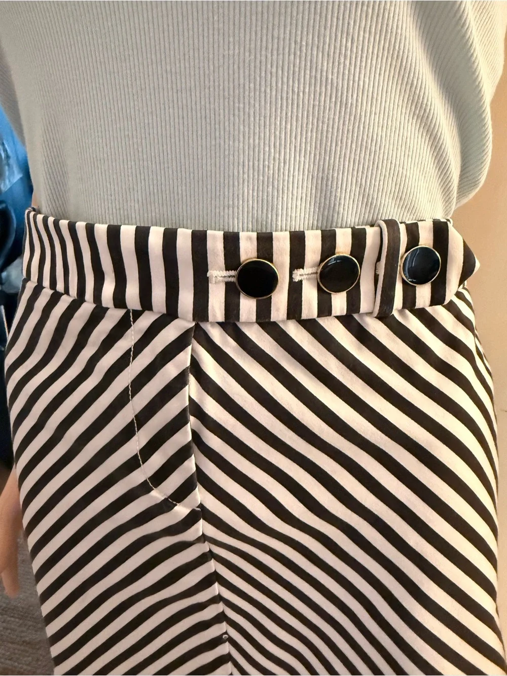 J. Crew Black and White Diagonal Stripe Mini Skirt